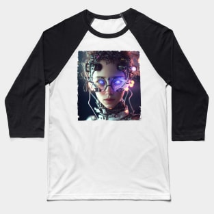 Vaporwave AI Cyborg Woman Art Baseball T-Shirt